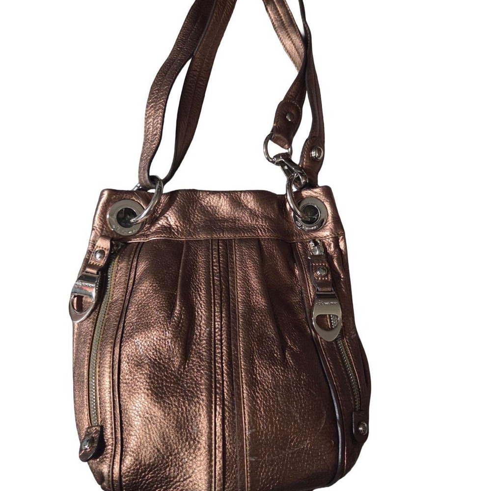 B. Makowsky Bronze Metallic Pebbled Leather Hobo Shoulder Bag Purse Y2K